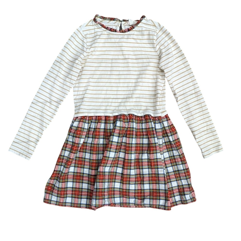 Crewcuts J.Crew Girls Gold Stripe Plaid Skirt Dress Long Sleeve Holiday- L 10/11